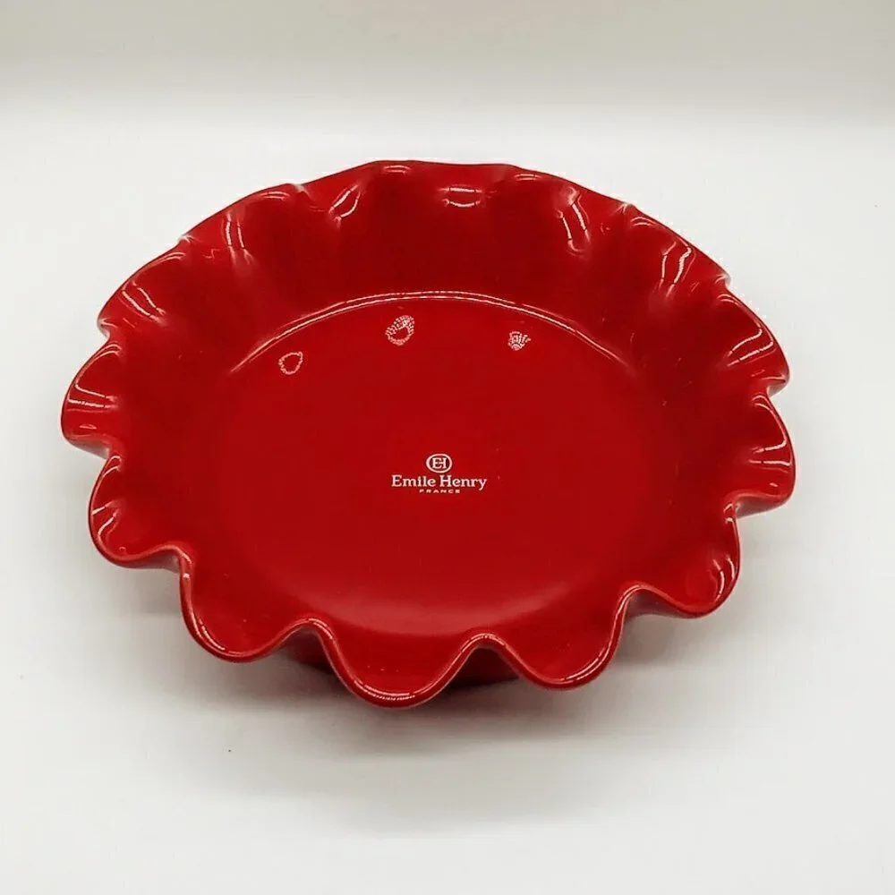 Emile Henry Red Ceramic Ruffled Pie Dish NWT